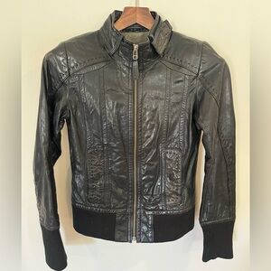 Danier Black Leather Jacket with Printed Inner Lining